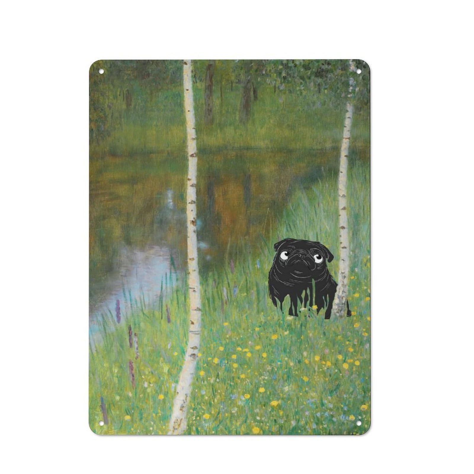 Junmoney Style-2 Bistro Style Pug In A Birch Forest Gustav Klimt Tin Wall Sign 40X30cm, Shop Wall Decor For Takeaway, Bar, Kitchen Or Counter Area