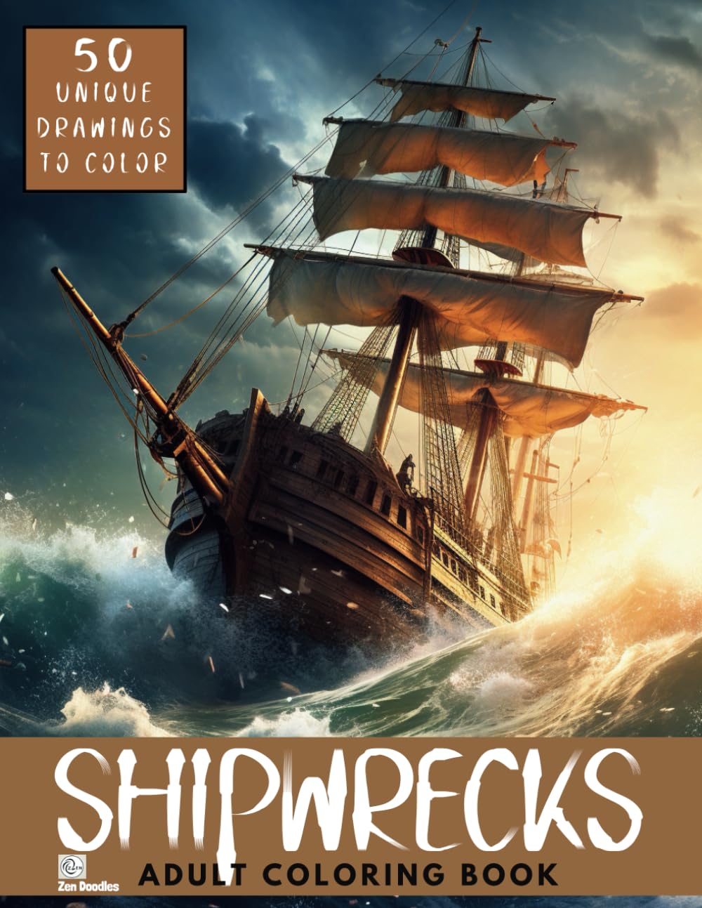 Shipwrecks Adult Coloring Book: 50 Detailed Grayscale Drawings of Ships for Relaxation and Mindfulness