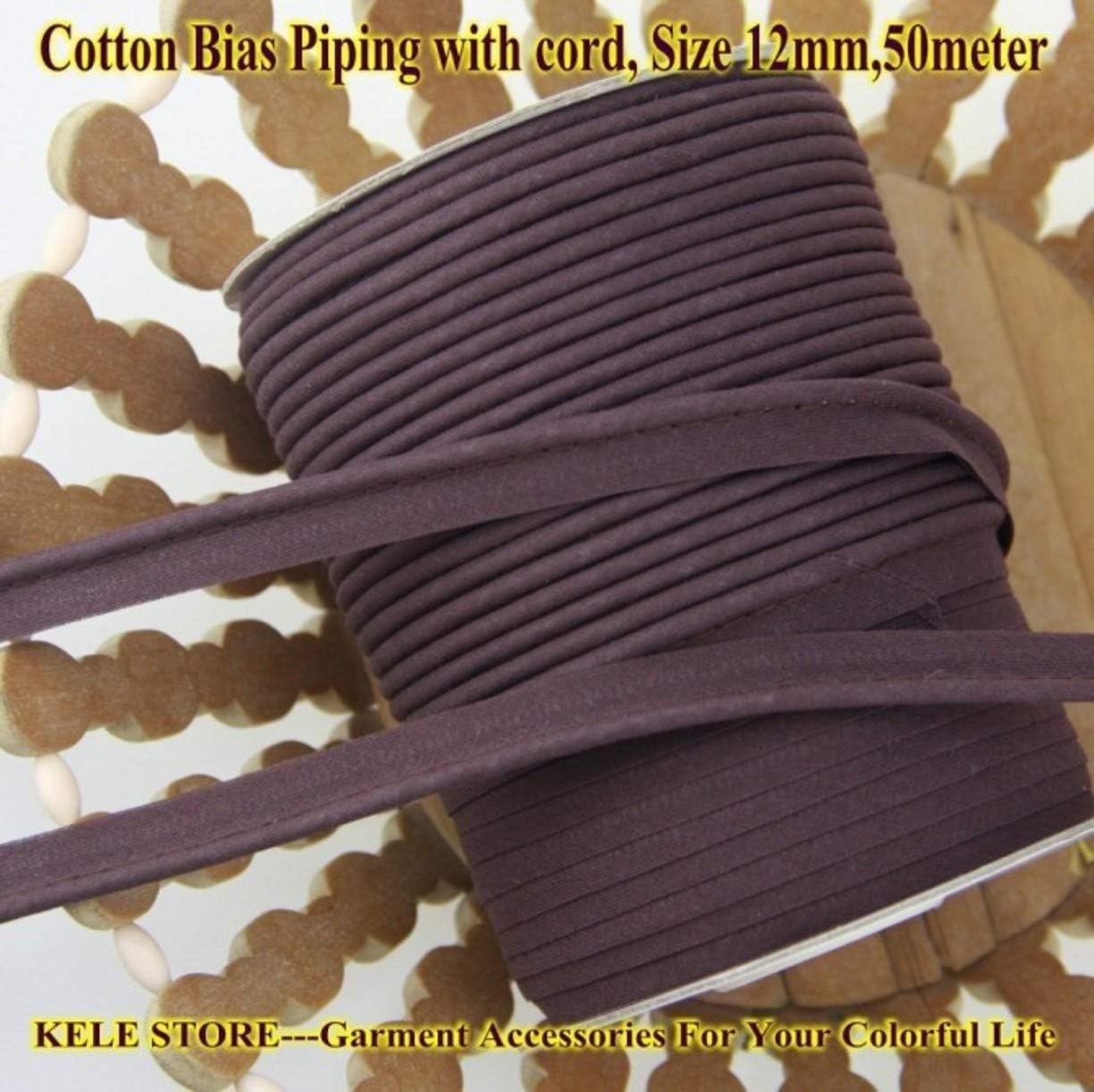 YJIUYUANQ Cotton Single Fold Bias Tape, Maxi Piping Trim, Durable Welting Cord for DIY Sewing, Fabric Trimming and Upholstery Craft Projects - (Coffee, 1/2" Wide, 50 yd)
