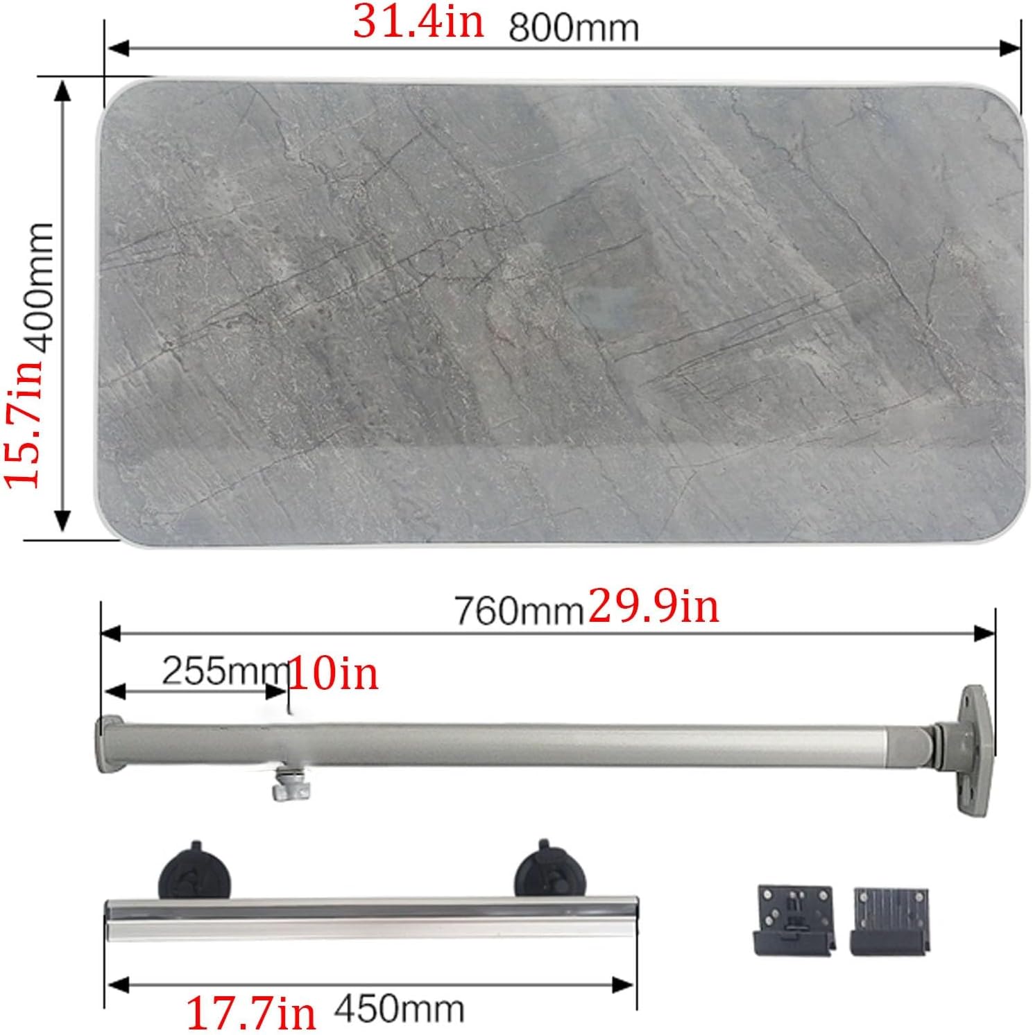 RV Folding Wall Table, Aluminum Picnic Foldable RV Table, Outdoor RV Dinette Desk with Steel Pipe Bracket, Camper Tables for Motorhome, Home Office(White)
