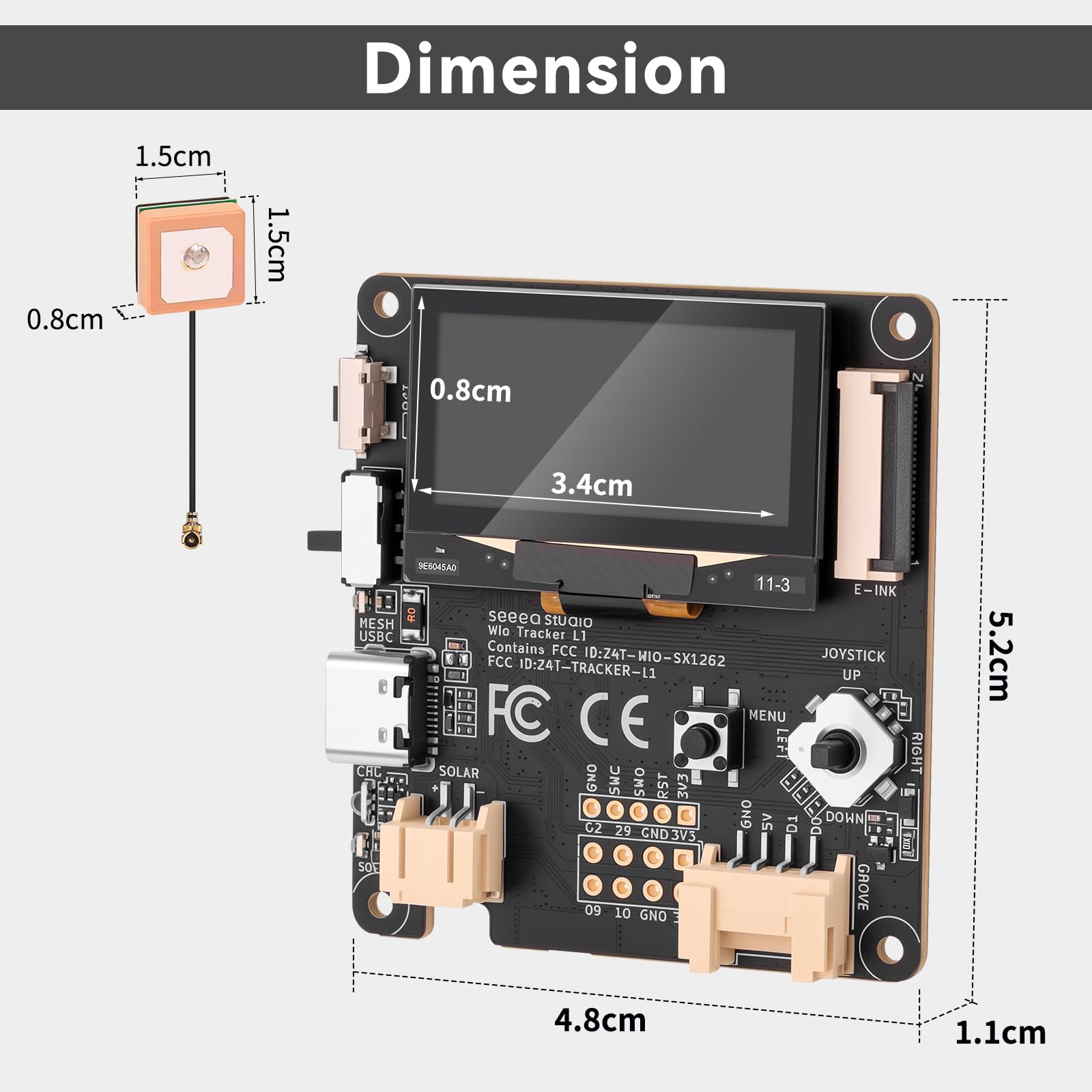 Wio Tracker L1 Development Board Wio SX1262 nRF52840 modulo per Ar duino Meshtastic LoRa, dente blu 5.0 GPS GNSS, 1.3 "OLED, supporto batteria tipo C e carica solare, efficienza energetica e ricca