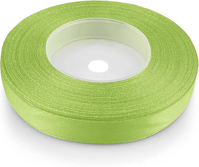Netuno 1 x wstążka satynowa w kolorze zielonego jabłka 12 mm x 32 m wstążka wstążka wstążka do pakowania prezentów kolorowa taśma dekoracyjna taśma materiałowa rolka satynowa satynowa