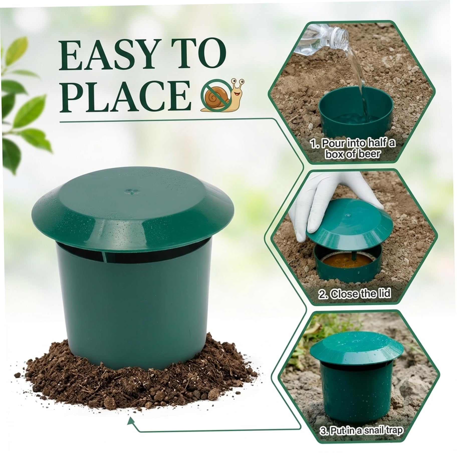 Trappola per lumache, Confezione da 12 contenitori in plastica PP per Prato da Giardino