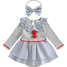 Baby Girl Halloween Outfit Clown Dress Ruffle Romper Long Sleeve Patchwork Doll Collar Onesie Cute Fall Clothes