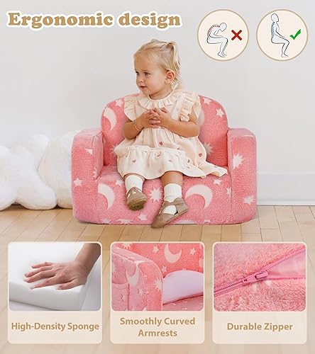 Miniatura 7 de Sofá para niños, sofá suave 2 en 1 plegable con manta y almohada de nube, que brilla en la oscuridad, sofá convertible, regalos para niños y niñas,