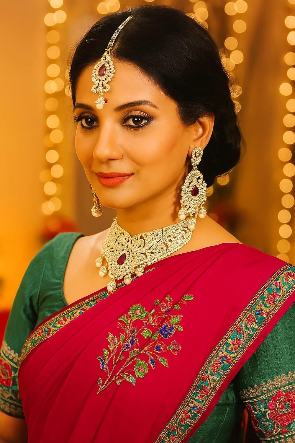 Touchstone Indian jewelry sets for women tikka wedding necklace costume guest statement bollywood rhinestones crystal faux pearls gold big royal neck piece set bridal fashion accessories - Image 4