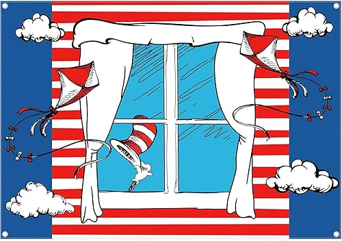 Yriujul Telón de fondo de tela de dibujos animados de 8 x 6 pies para fotografía de cometa con rayas rojas y blancas, decoración de sombrero de