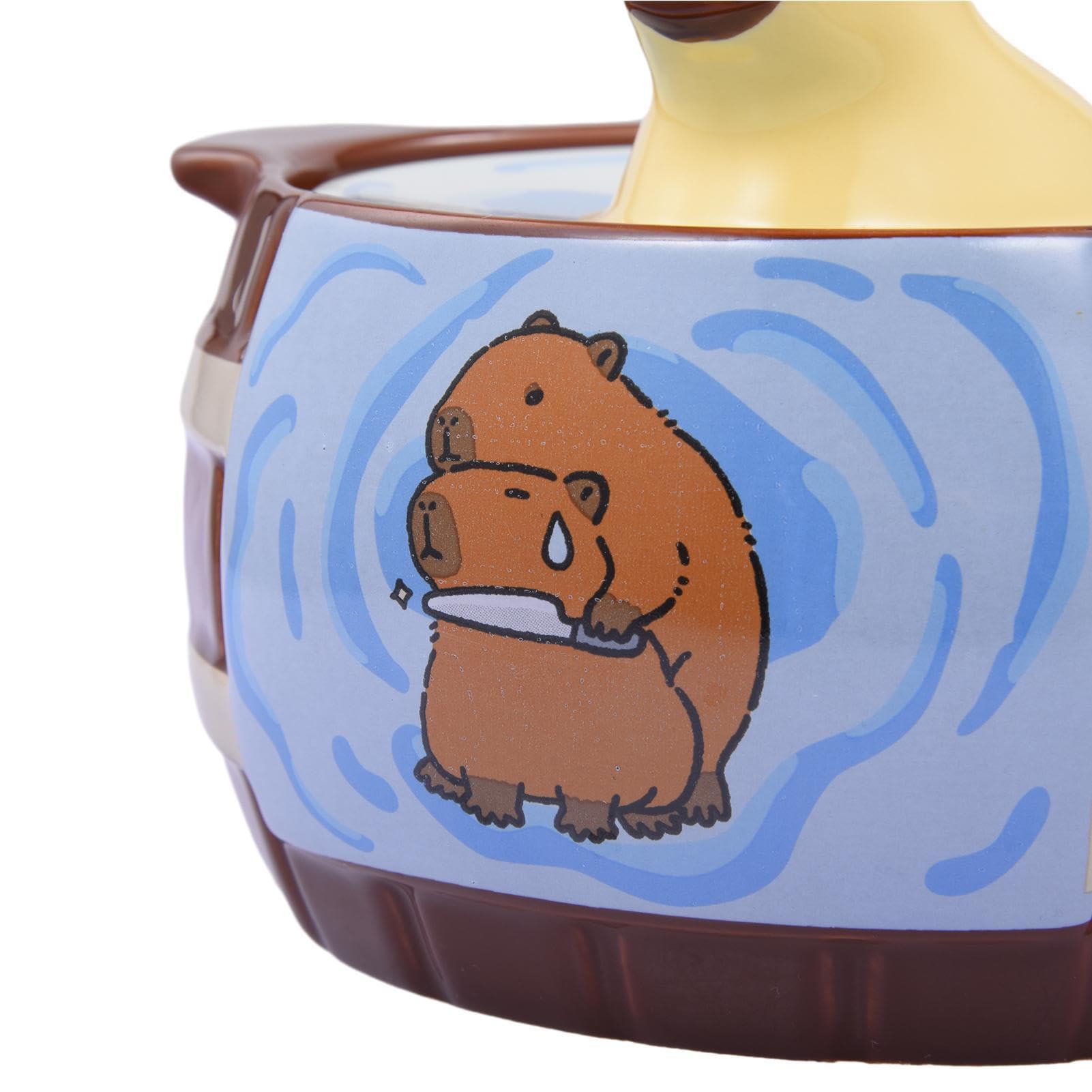 Cuencos grandes de ramen - Cuenco de fideos de cerámica con carpincho de dibujos animados | Tazas De Sopa Con Tapas Tazones De Cereales Para El Desayuno De Gran Capacidad Apto Para Microondas Con Asas