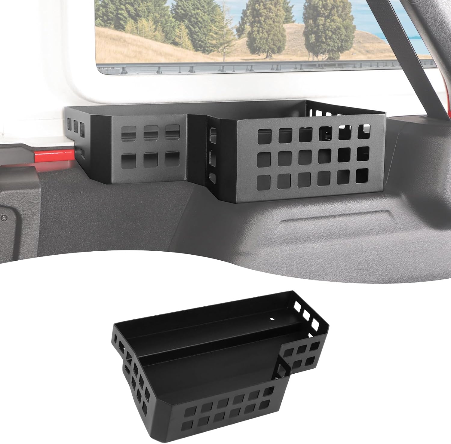 Hoolcar For JL Rear Molle Panel Trunk Side Cargo Rack Shelf Fit for Jeep Wrangler JLU 2024 2025+ Organizer Storage Tray Basket Metal Cargo Holder, 4 Doors Interior Accessories, Right Side