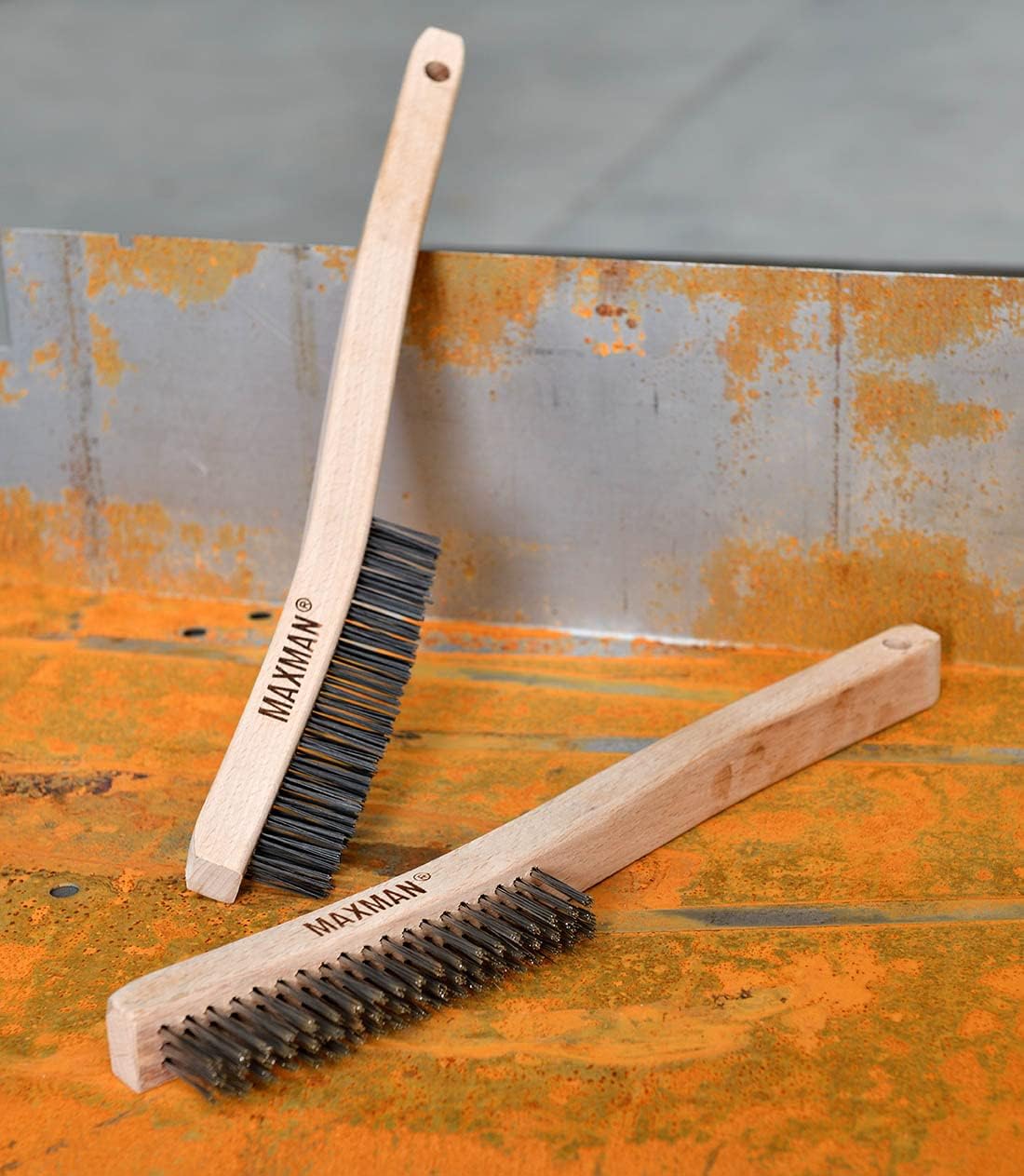 Bеѕt Cуbеr Dеаlѕ 🔥 Wire Brush Set,Heavy Duty Carbon Steel and Stainless Steel Wire Scratch Brush for Cleaning Rust with 14 Long Curved Beechwood Handle,2 Pieces,Large