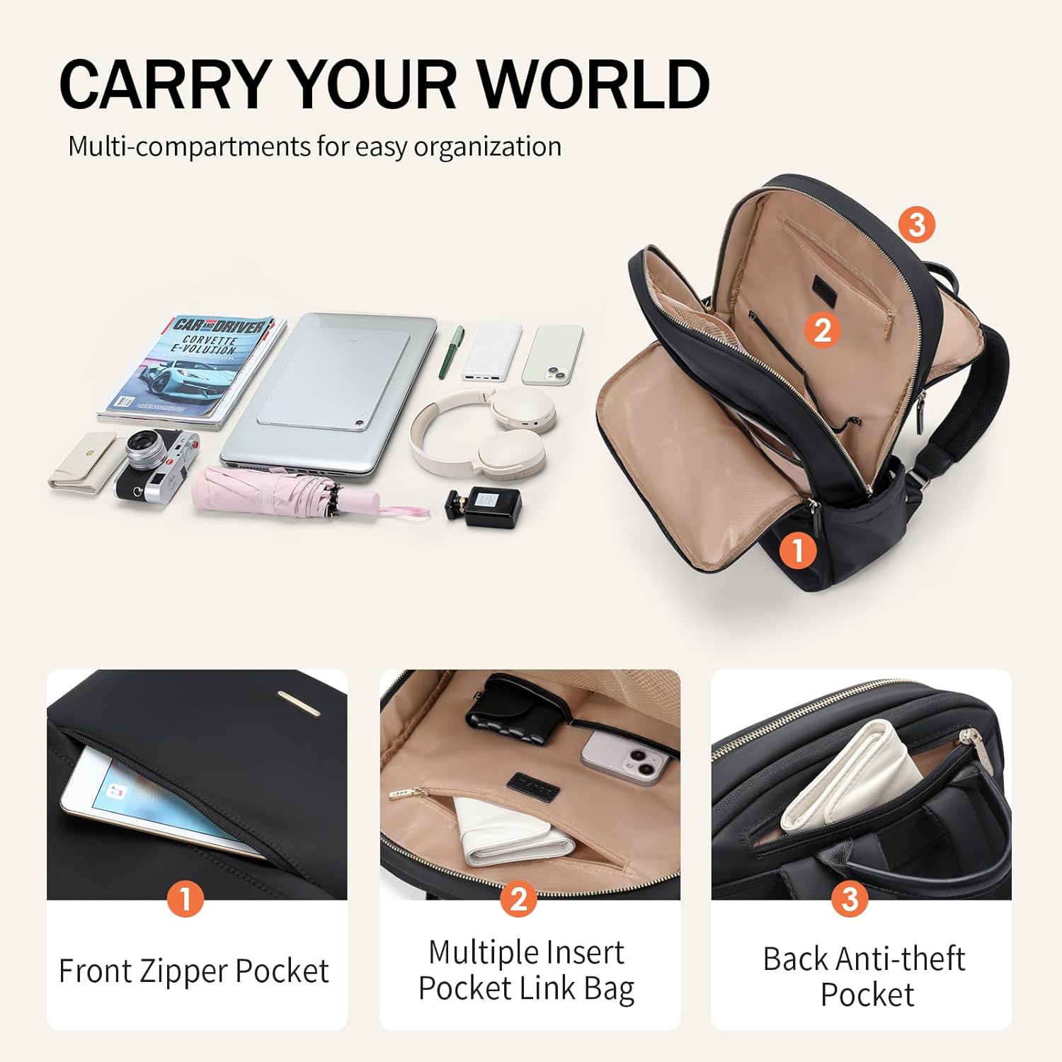 GOLF SUPAGS Women Laptop Backpack Casual Daypack for Work Travel College Backpack Purse Separate Laptop Compartment Fits 15.6 Inch Notebook - Image 4