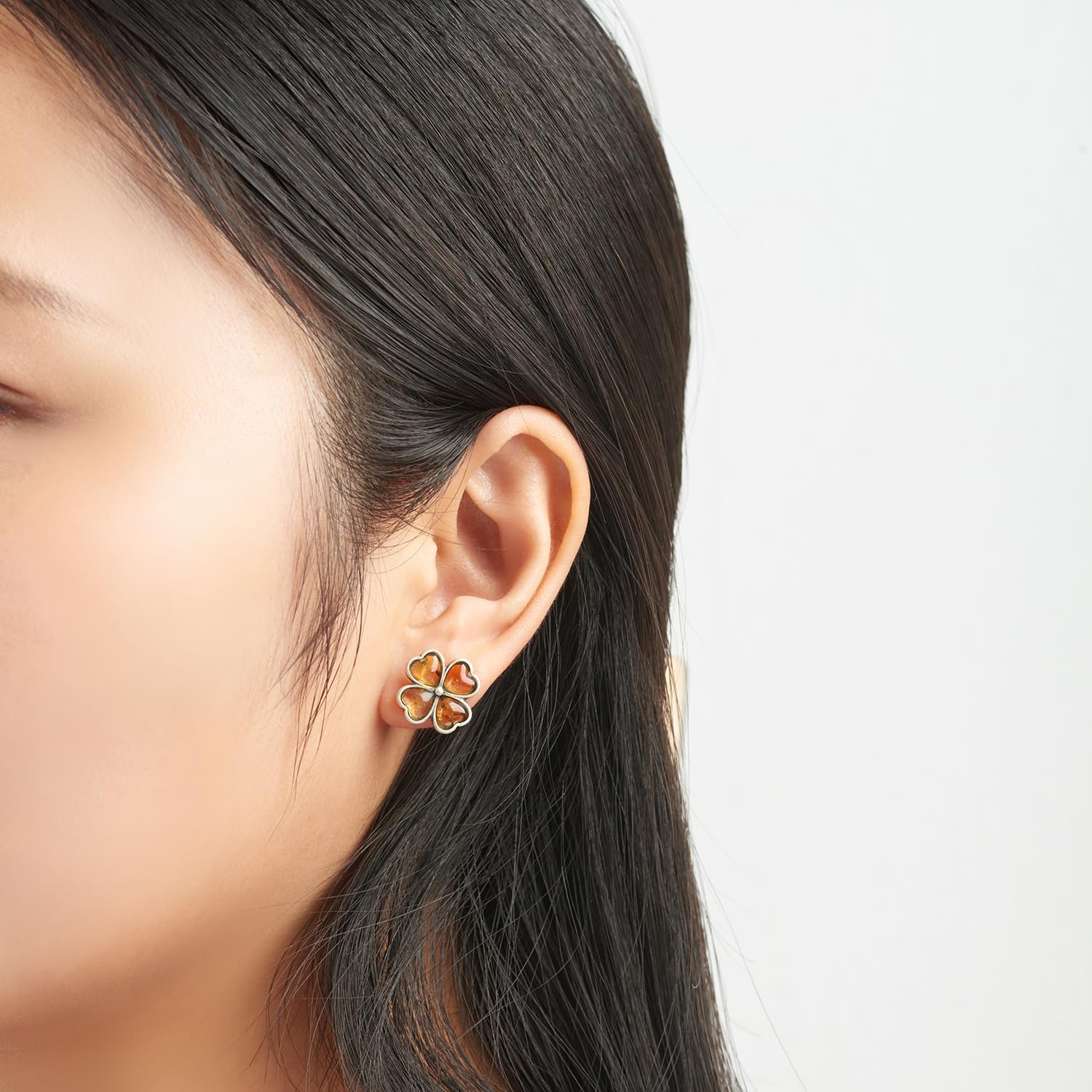 Handmade S925 sterling silver inlaid with genuine Baltic amber earrings, simple and classic design, natural energy stone, wooden gift box - Image 7