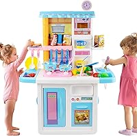 Vista 1 de Juego de cocina para niños, juego de cocina con luces y sonidos realistas, fregadero de juego con agua corriente, alimentos y asesores de cocina