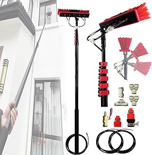 Kit de poste de alimentación de agua de 20 pies, cepillo de limpieza ajustable con cabezal giratorio de 180°, limpiador de ventanas y manguera de 65 pies para uso doméstico y exterior