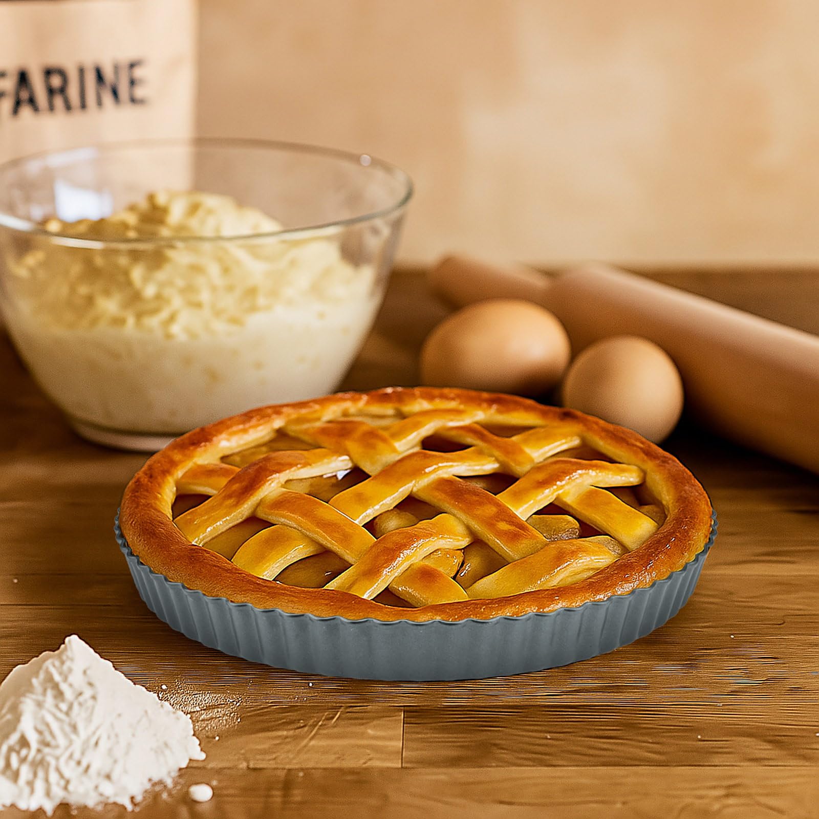 Lot de 2 moules à tarte de 26 cm avec fond amovible, moule à tarte anti-adhésif en acier au carbone, moule à quiche pour gâteau, biscuits, 26 cm