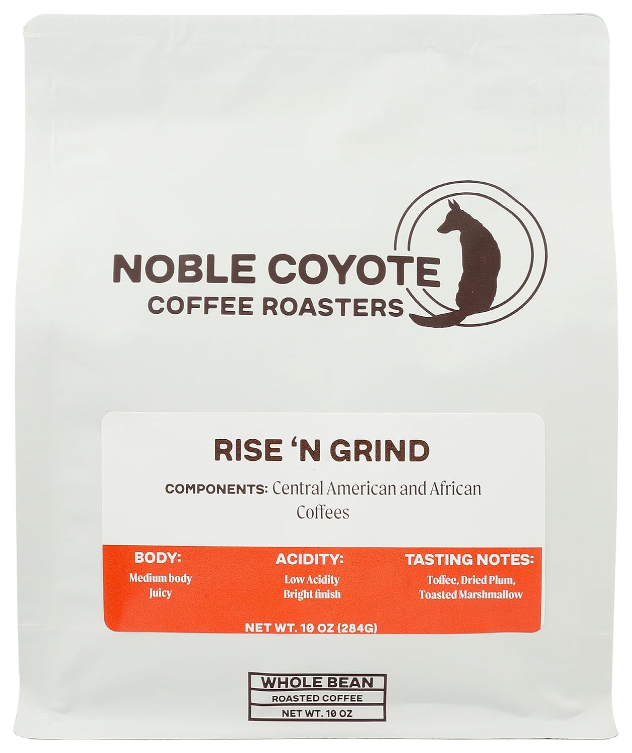 Noble Coyote Coffee Roasters, Rise N Grind Breakfast Blend Whole Bean, 12 Ounce