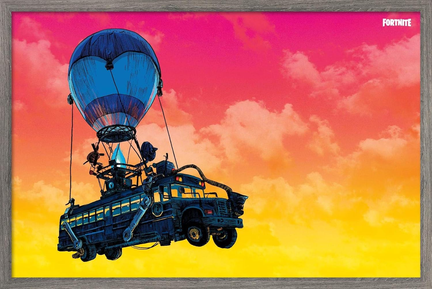 Trends International Fortnite - Battle Bus Landscape Wall Poster, 14.725" x 22.375", Barnwood Framed Version