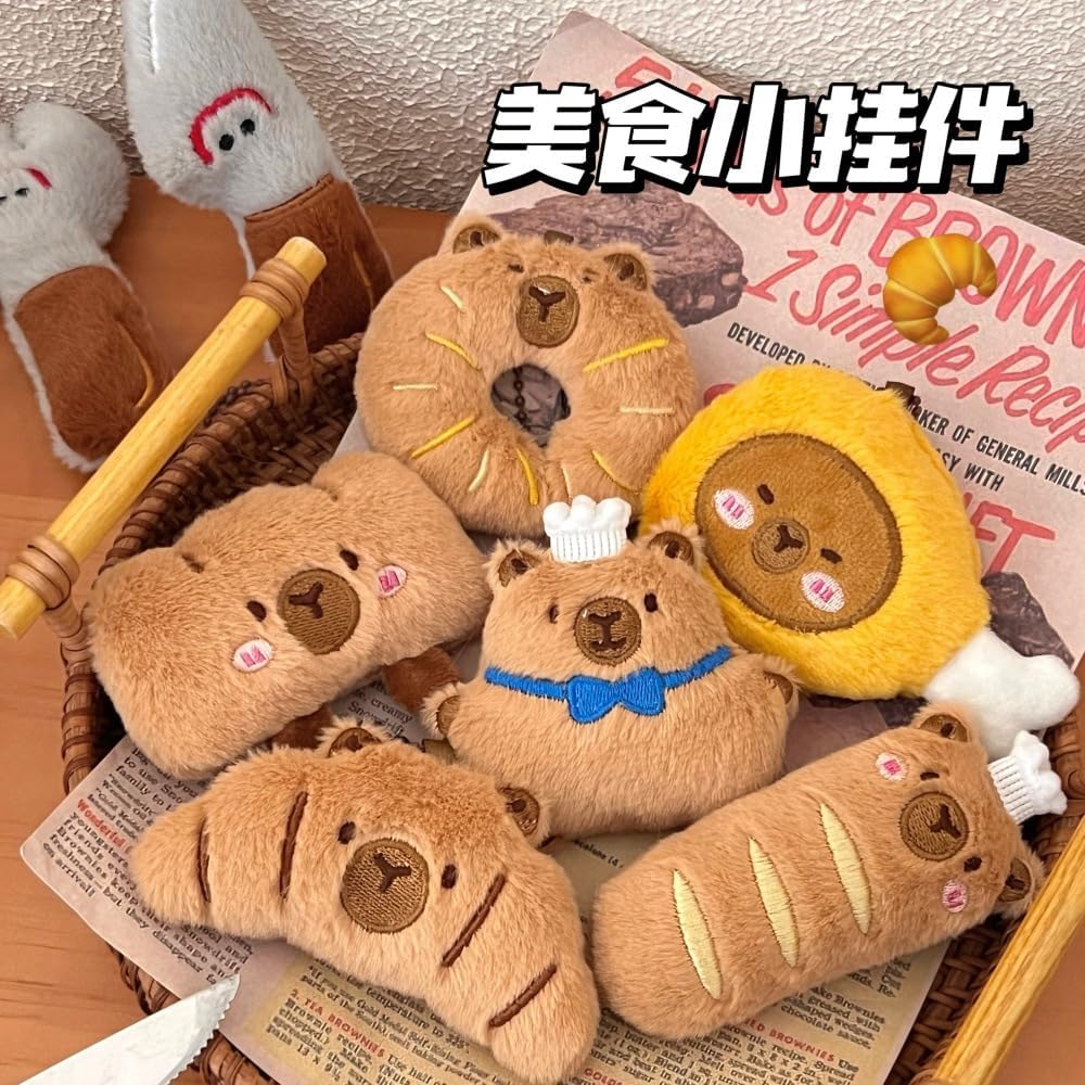 Cute Funny Calm Capybara Bread Baguette Food Theme Keychain Lucky Brown Capybara Key Chain Ring Bag Pendant image 4