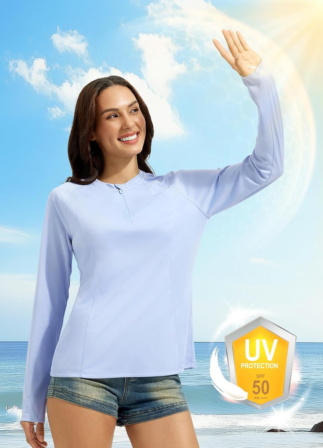 baleaf Women's 1/4 Zip Rash Guard Swim Shirts with Zipper Pocket UPF 50+ Long Sleeve Sun Protection Swimsuit Tops