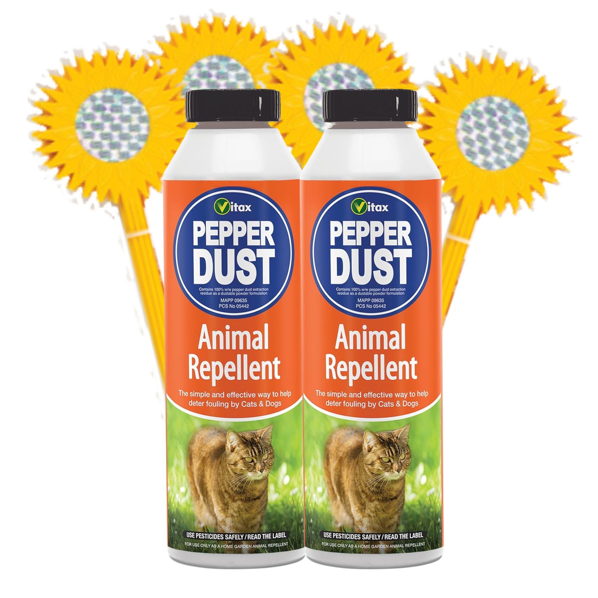 Cat Deterrent for Gardens with 2 x Vitax Pepper Dust & Bird Scarers