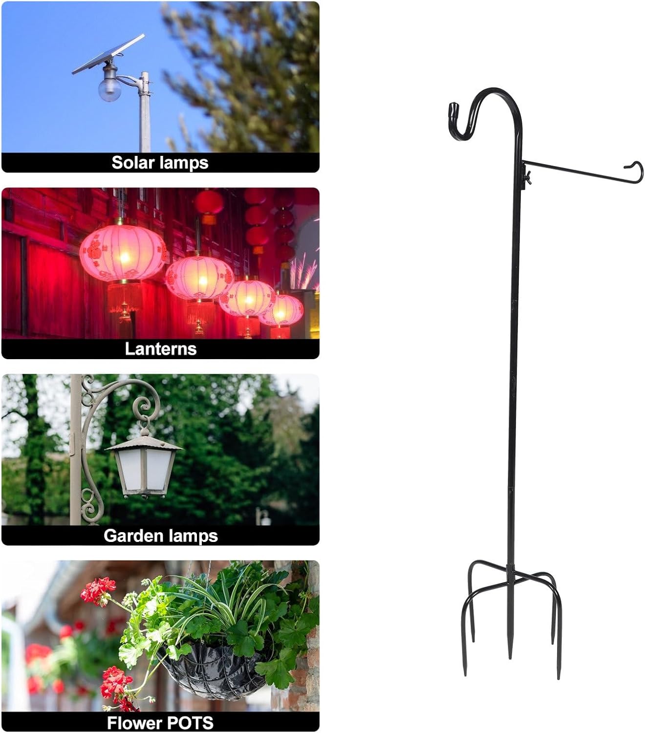 LABRIMP Shepherd Hook Light Hanging Hooks 96cm Iron Metal Rust-Resistant for Patio Lanterns