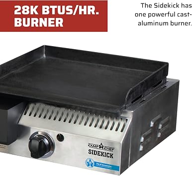 Camp Chef Sidekick Grill Accessory, Flat Top Griddle included, 14 cooking system compatible, Stainless/Black