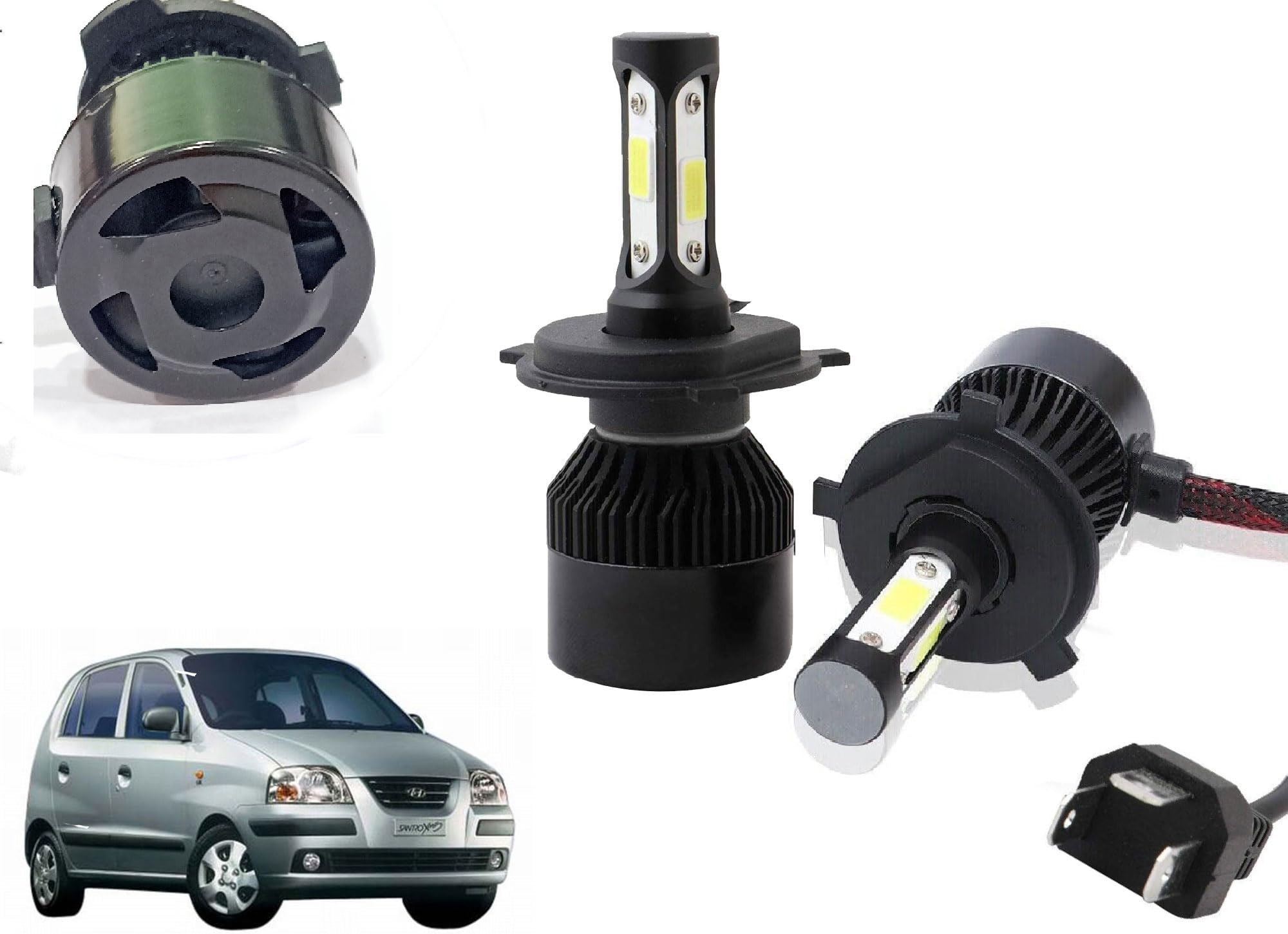 Auto Pearl H4 80W LED Headlight with Better Heat Dissipation 6000K, 3500LM Water Resistant White Light compatible with Santro Xing 2003-2014 (Pack of 2)