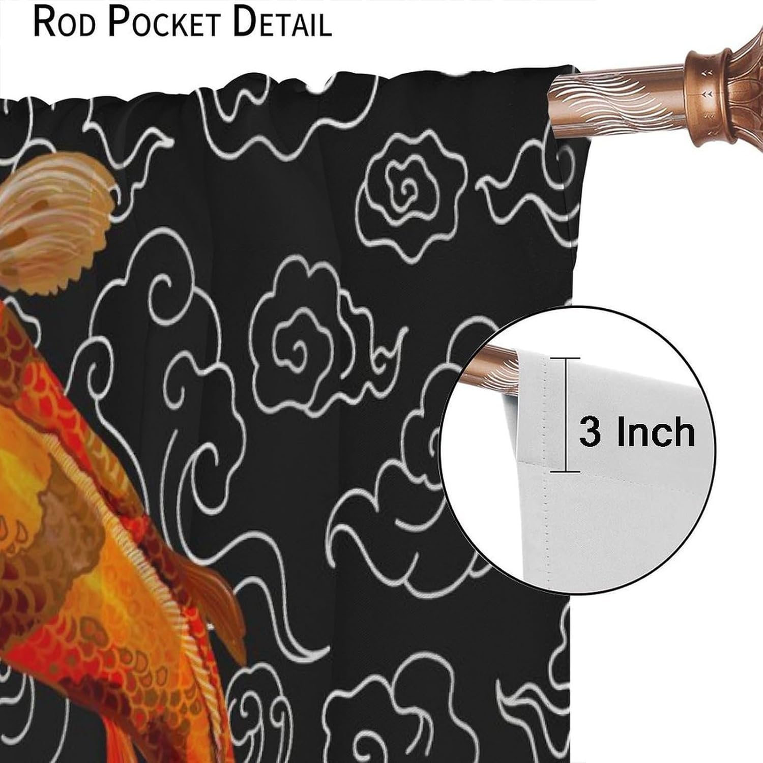 Japanese Style Blackout Curtain,Koi Fish Exotic Ocean Wave Pattern Print Window Treatment Curtains for Dining Room Living Room Kitchen Cafe Bedroom Office Drapes,42x45 in