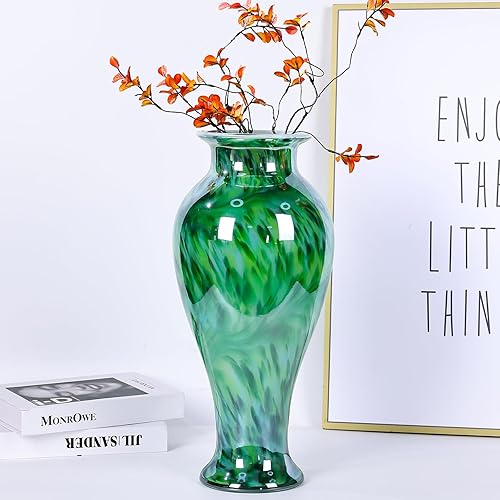 Miniatura 4 de Jarrón de vidrio verde de 20 pulgadas de alto, soplado a mano, florero grande de vidrio para decoración del hogar, bonito y moderno jarrones de