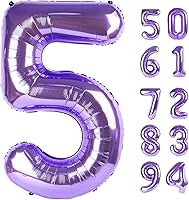 Vista 1 de Globo morado del número 5, globo de 40 pulgadas, suministros de fiesta morados, decoraciones de globos de 5º cumpleaños, globos de número 5, globo