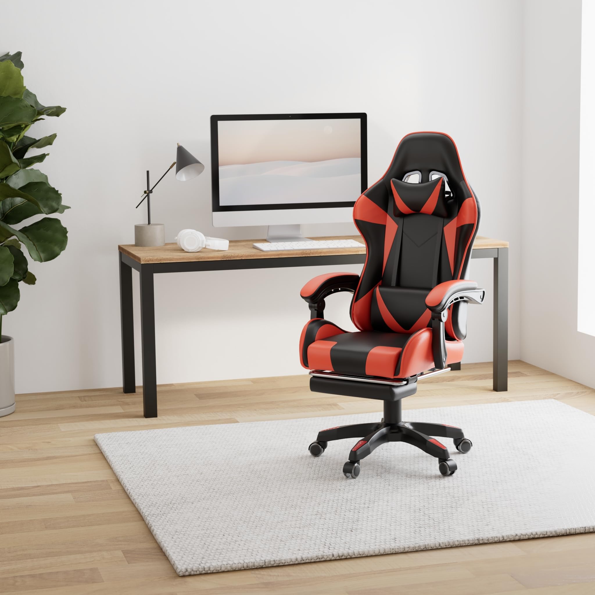 Walden Sedia da gaming, ergonomica, da ufficio, da gaming, schienale regolabile, sedia girevole da corsa, ufficio, computer, ergonomica, videogioco (Rosso)