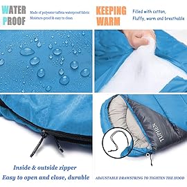 tuphen- Sleeping Bags for Adults Kids Boys Girls Backpacking Hiking Camping Microfiber Liner, Cold Warm Weather 4 Seasons Winter, Fall, Spring, Summer, Indoor Outdoor Use, Lightweight & Waterproof