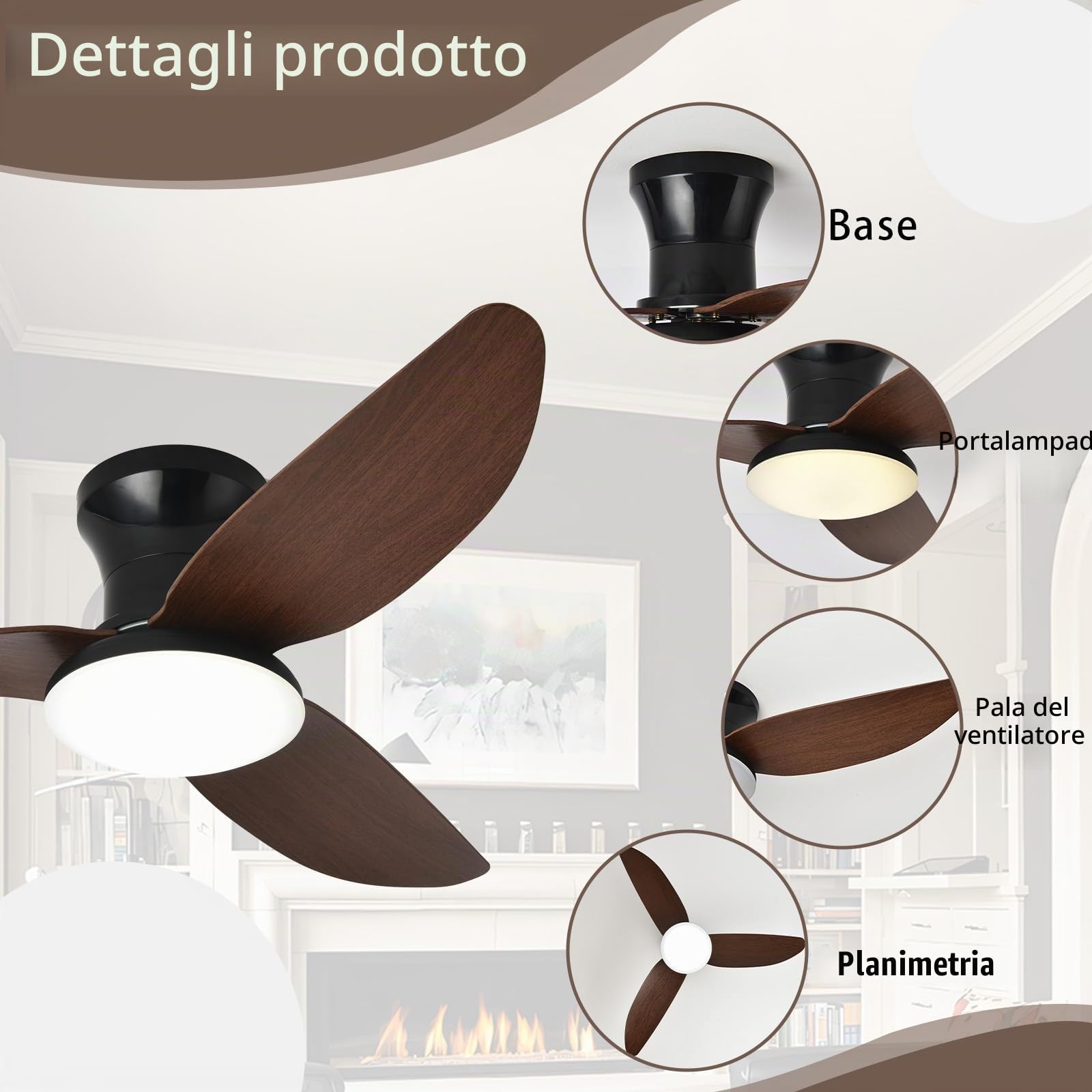 Grande Ventilatore da Soffitto con Luce Soggiorno Dimmerabile Telecomando LED Lampadario Ventilatore Reversibile Silenzioso Dc Plafoniera Con Ventilatore 6 Velocità Intelligente Moderno