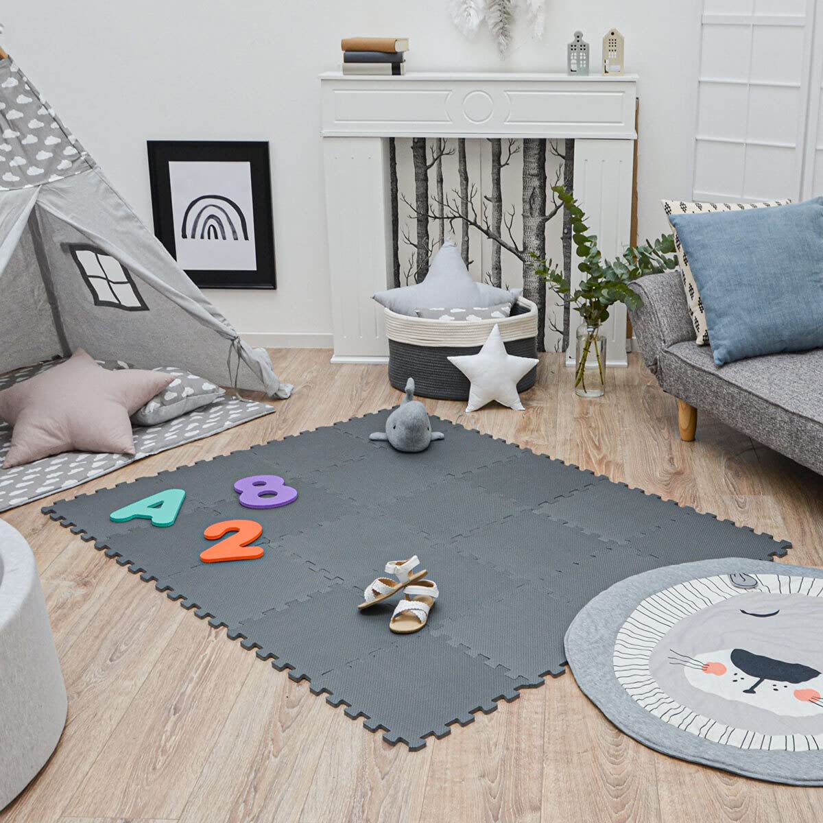 LittleTom Spielmatte 18 Teile Baby Puzzlematte Grau - 30x30 cm Krabbelmatte Bodenmatte Kinder - Puzzle Teppich Kinderzimmer Matte - Outdoor Bodenschutzmatte Spielteppich Eva Schaumstoff Isomatte