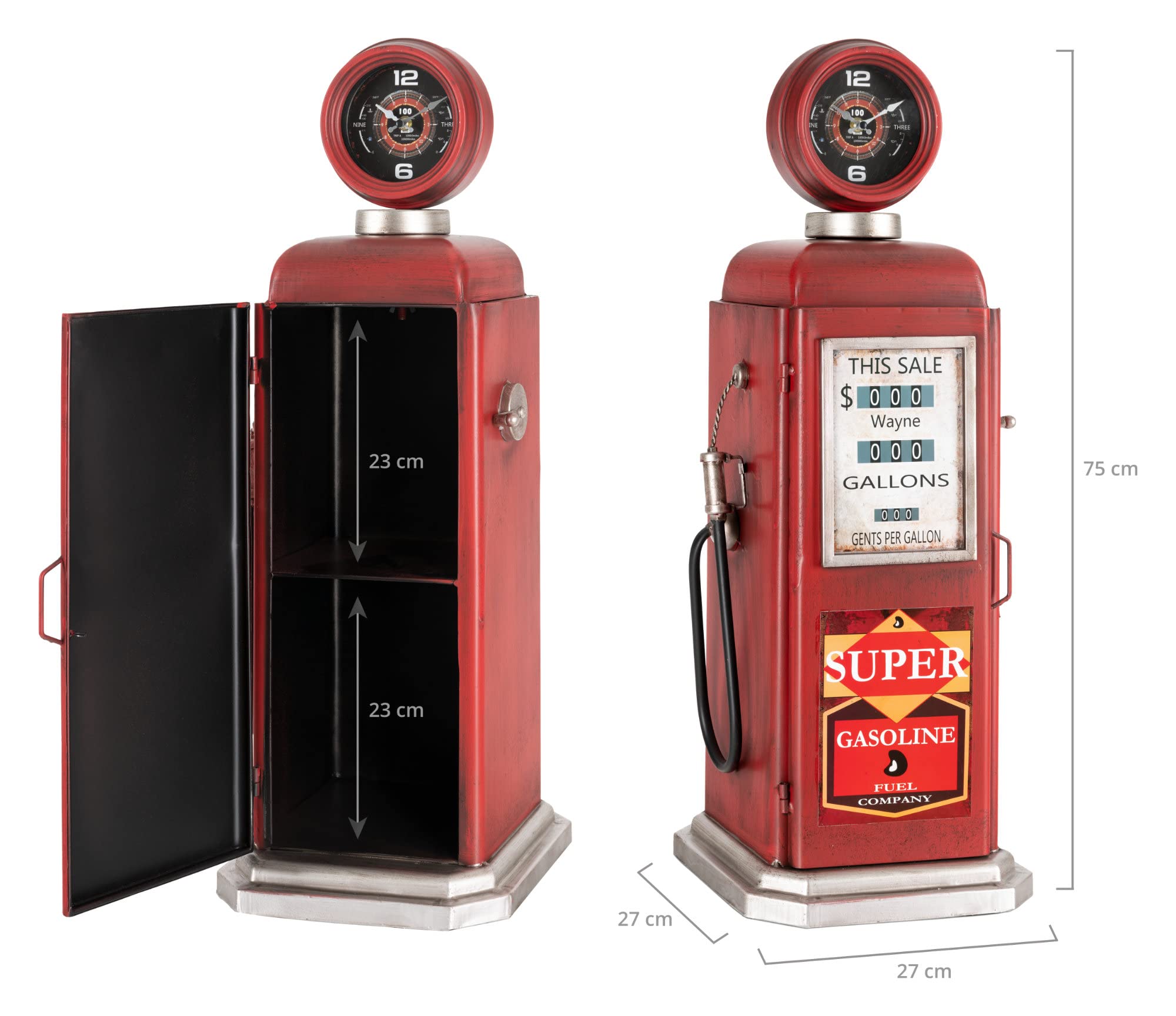Stagecaptain ZSU-2775 Zapfsäulenuhr mit Regal - Gewicht 3,8 kg - Durchmesser Ziffernblatt 10,5 cm - Frontabdeckung - Zapfsäule mit Uhr und CD DVD Regal - Design Schrank - Gehäuse aus Metall