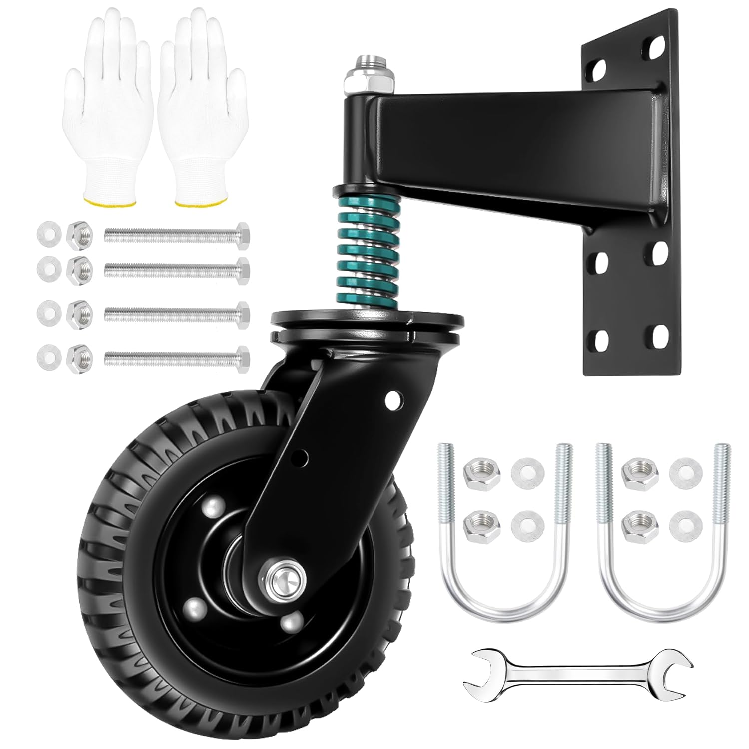 Gate Wheel 6-Inch Heavy Duty Fence Gate Wheels for Wooden Gate and Metal Tube Gate, 550lb Capacity, Spring-Loaded 360 Degree Rotation Gate Caster Kit Includes Screws and Screwdriver