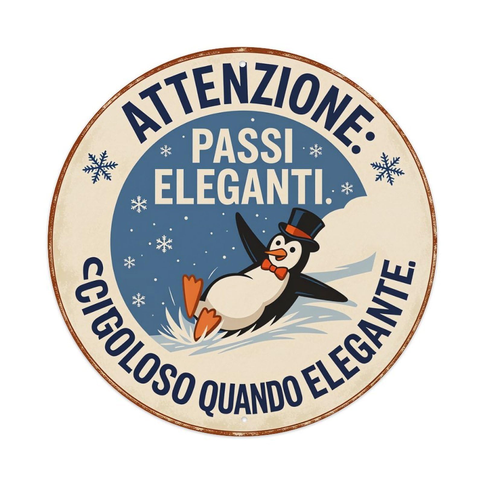 Penguin Winter Elegant Snowflake Sign Round Tin Sign Vintage Style Metal Sign Home Bar Garden Wall Plaque Decor Metal Poster 8x8 Inch