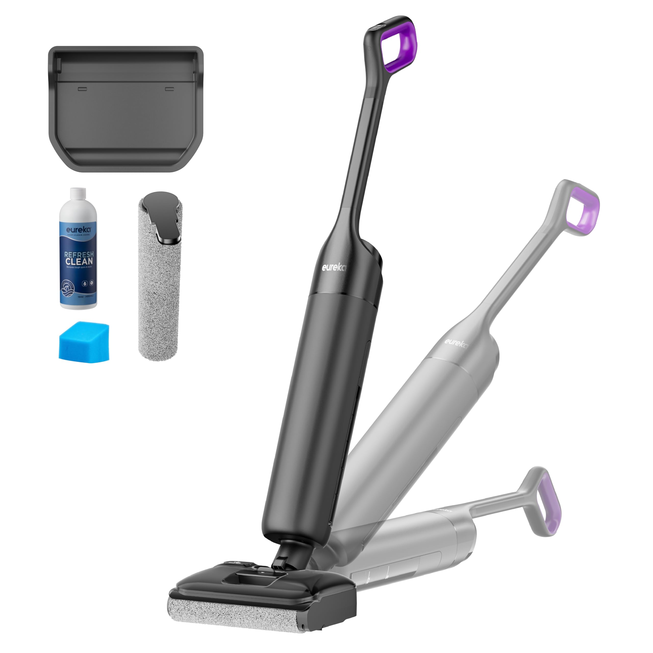 EUREKA FloorShine 460 Aspirapolvere e Lavapavimenti Senza Filo Autoasciugatura,Design Ultra-Piatto 8,8 cm,Inclinazione 180°,Pulizia 4-in-1,Serbatoi 600 ml,Animali Domestici,Nero