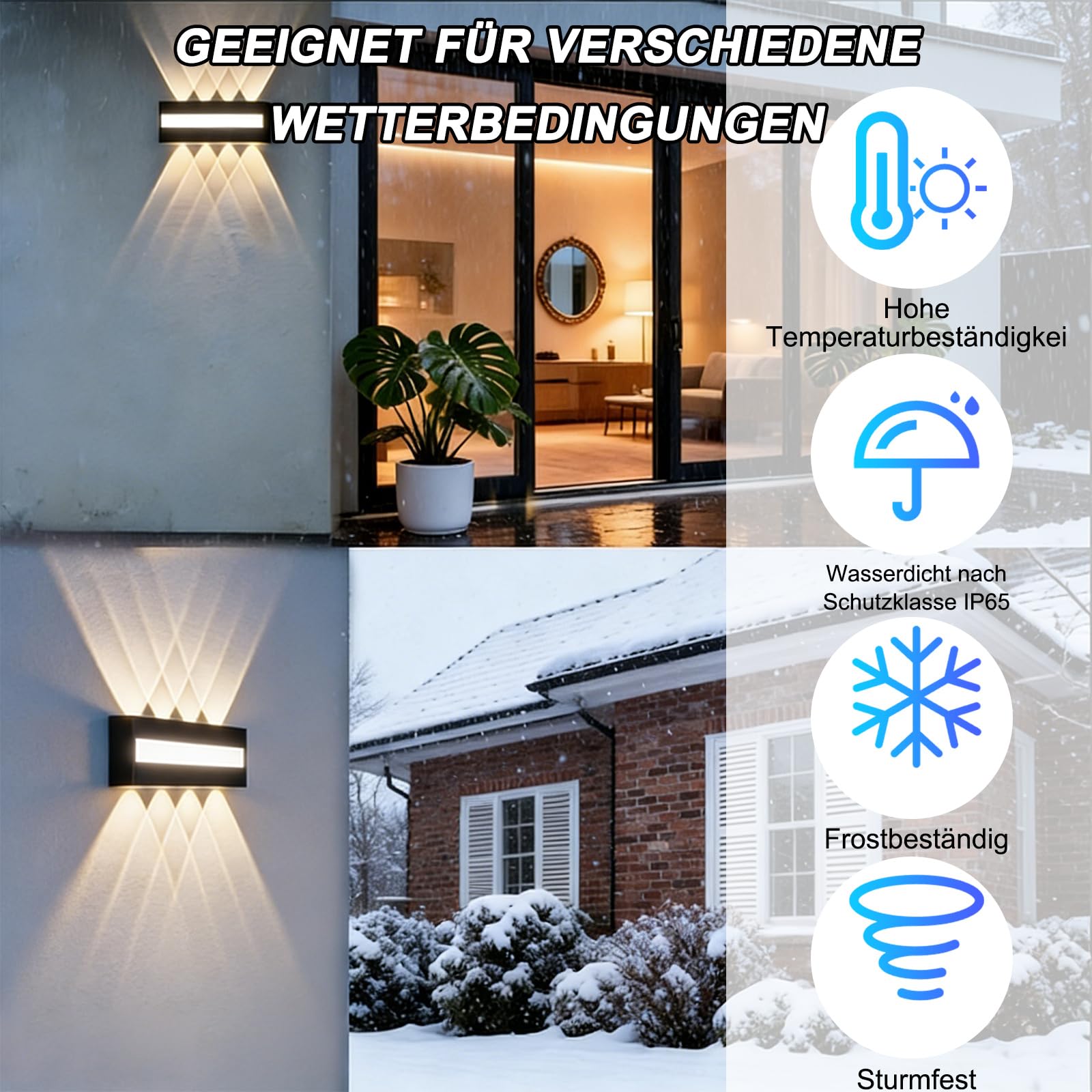 4PCS LED Wandlampe für Innen und Außen - 3000K IP65 Wasserdicht Wandlampe mit 8 Lichtquellen, 12W Aluminium LED Lampe, Wandleuchten, Up and Down Leuchten Innen, Garten, Flur, Balkon, Treppenhaus