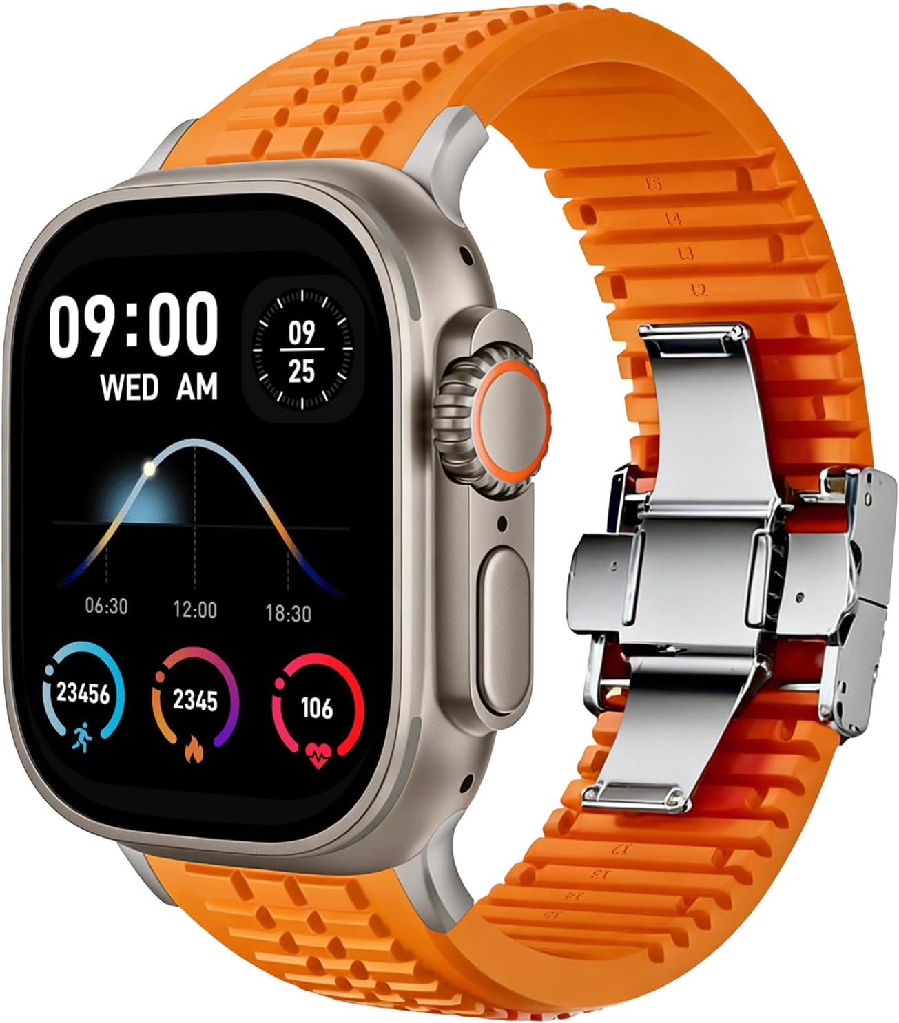 Silicone WatchBand Compatible with Apple Watch for Men 42mm 44mm 45mm 49mm Ultra 2/Ultra/Series 10/9/8/7, Strong Silicone Sport Band with Adjustable Folding Buckle
