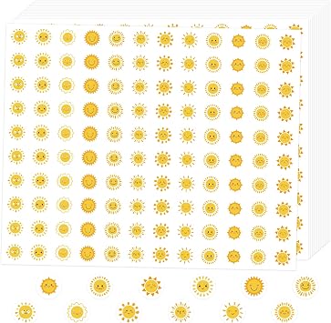 6000 Pieces Sun Stickers, Cute Smile Face Paper Decals Mini Sun Sticker Yellow Self-Adhesive Stickers for Birthday Summer Party Favors Students Teachers Supplies