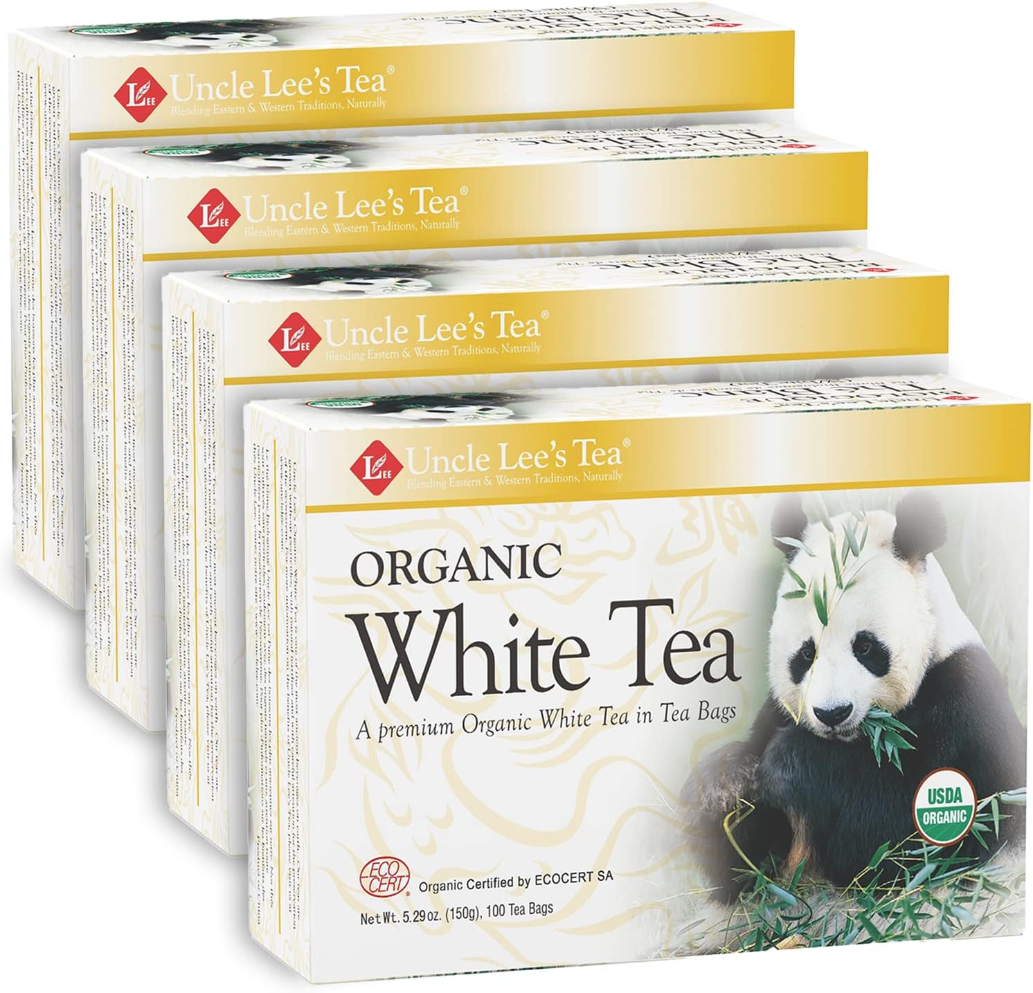 Uncle Lee's Tea Organic White Tea - Premium Tea for Everyday Wellness, Low Caffeine, Antioxidant-Rich White Tea Bags, Individually Wrapped, 100 Count (Pack of 4)