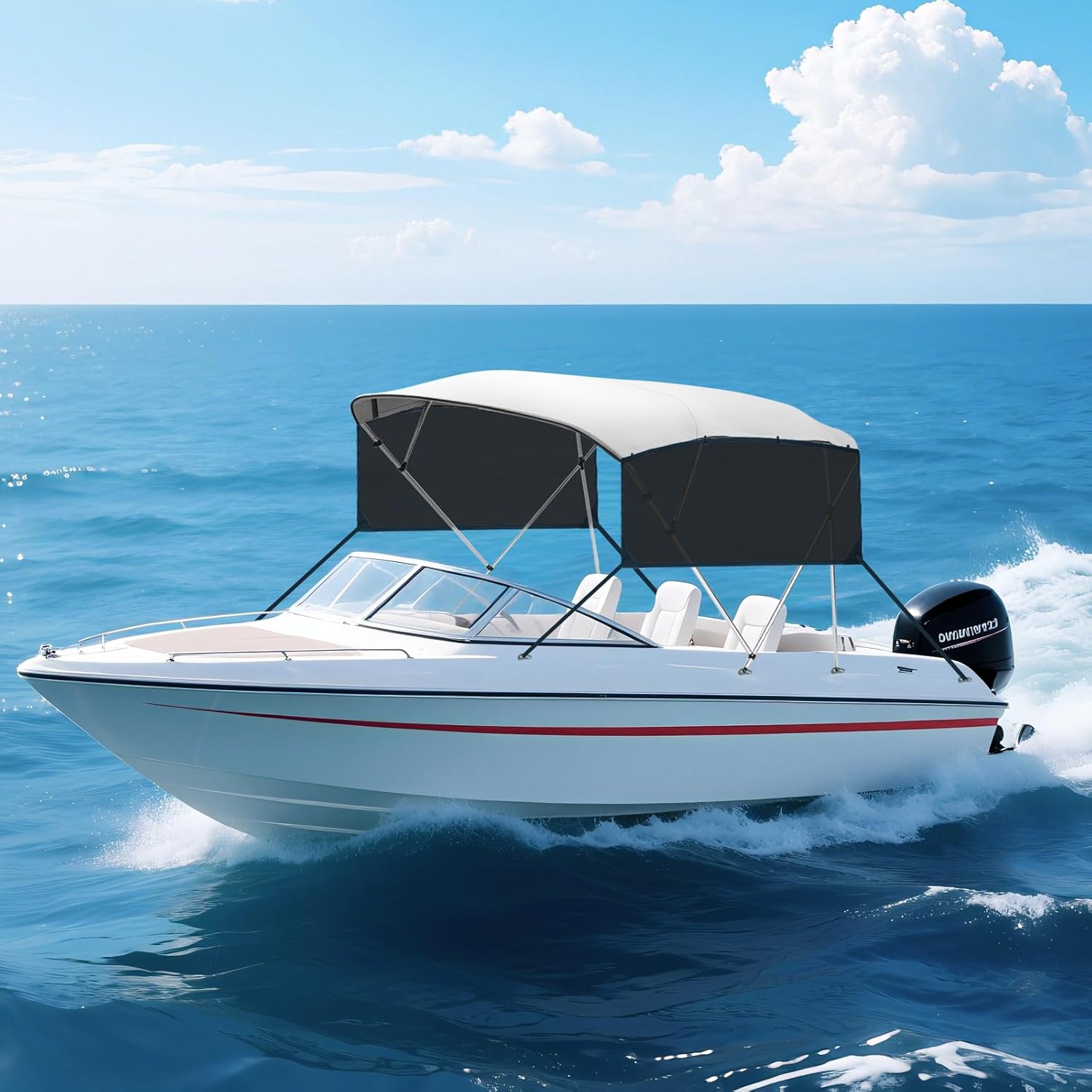 Detachable Clip in Bimini Top Mesh Sidewalls, Boat Sun Shade Universal Fit for 4 Bow Bimini Tops, with Straps Clips (Bimini Tops Not Included)