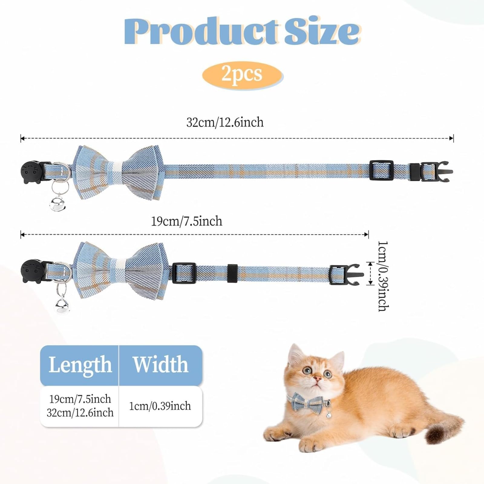 Katzenhalsbänder Breakaway mit niedlichen Bogen Glocke 2 Pack Kätzchen Halsband Plaid Katzenhalsband mit abnehmbaren Bowtie Katzenhalsband für Katzen Kätzchen
