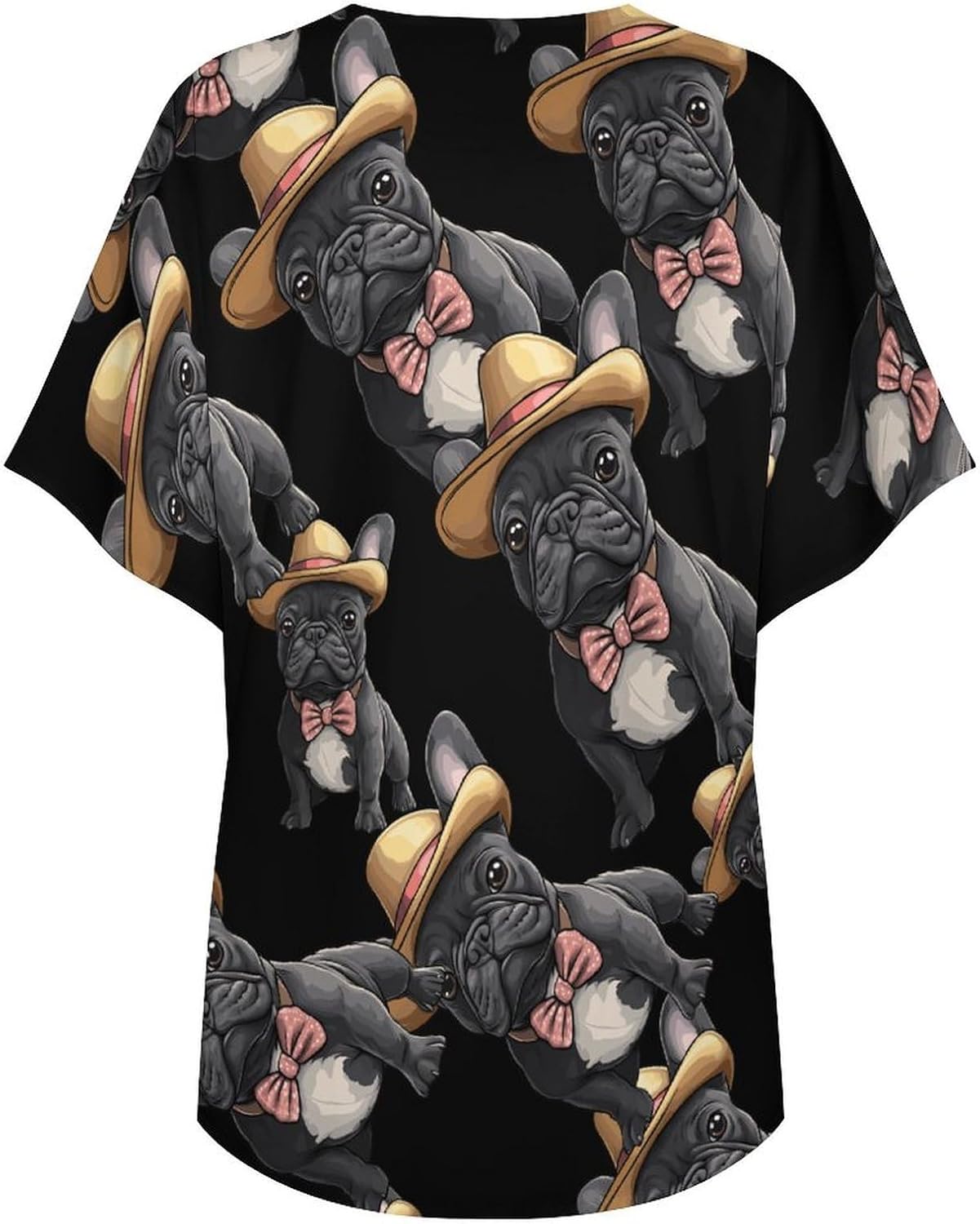 French Bulldog Dog with Hat Women's Open Front Cardigan Short Sleeves Jacket Lightweight Sweaters Tops