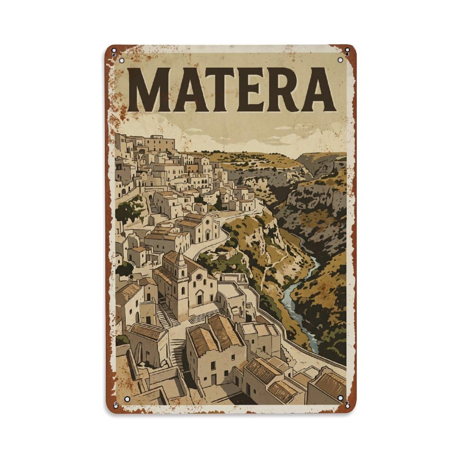 Cmhok Vintage Style Vintage Travel Matera Italy Metal Tin Sign Wall Decor For Cafe, Club, Garden Metal Poster 8X12inch