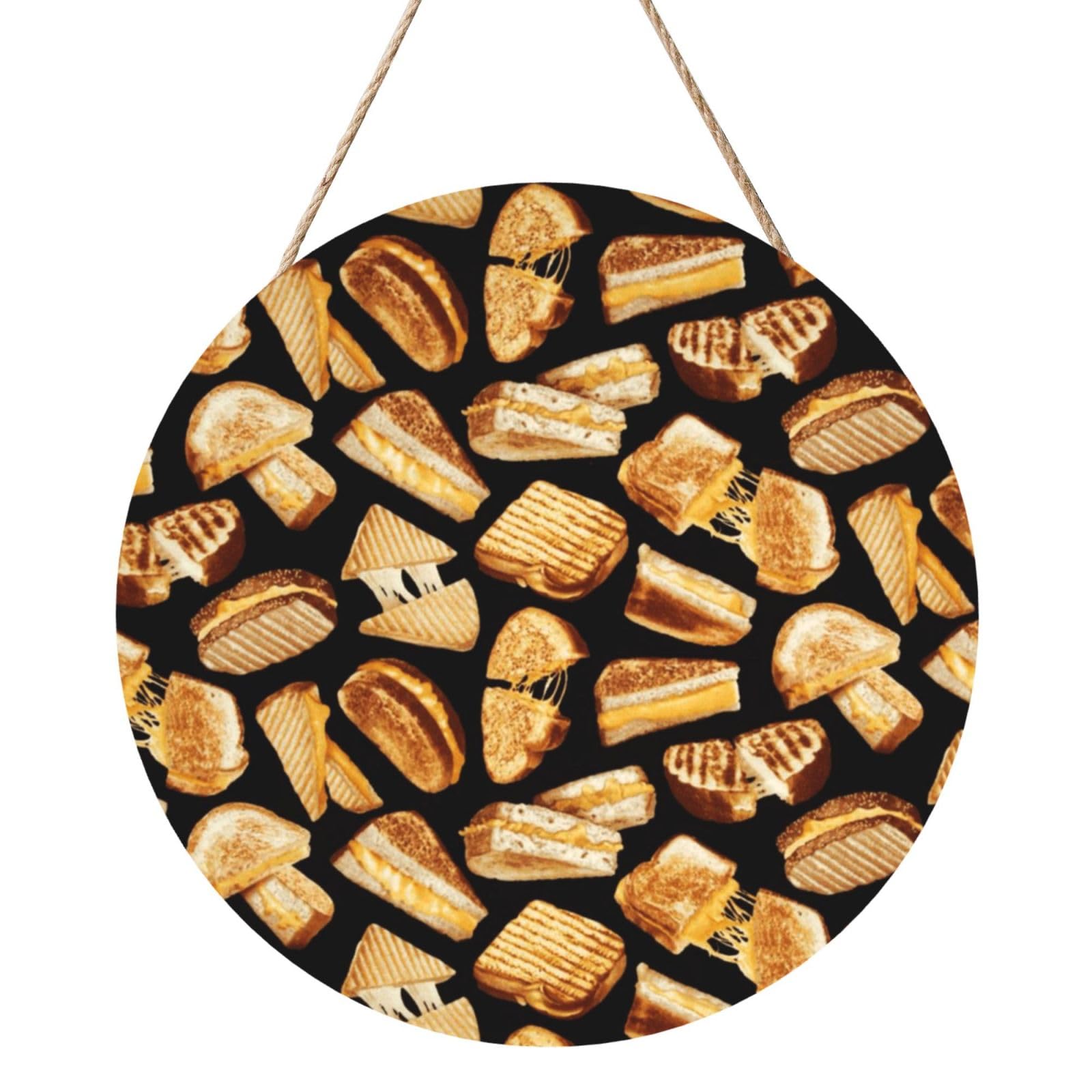 InOmak Grilled Cheese Sandwiches, Round Wood Panel Painting 12 in, Wall Hanging Painting For Home
