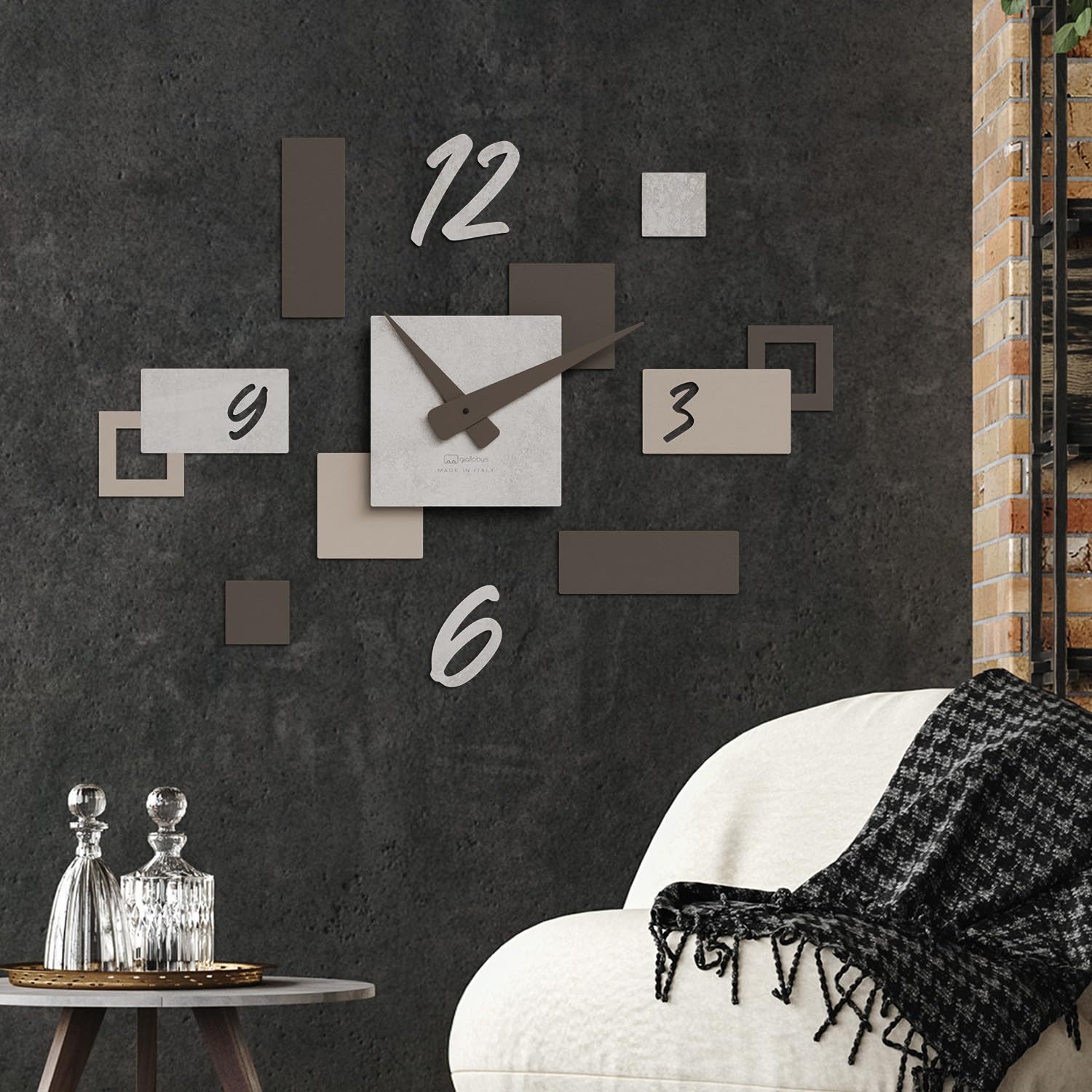 Giallobus - Orologio da Parete Adesivo Modulare Geotime - Stone - Legno Mdf - Geotime - 12S_Concrete - Orologio da parete moderno - Numeri adesivi 3d - Costruzione modulare