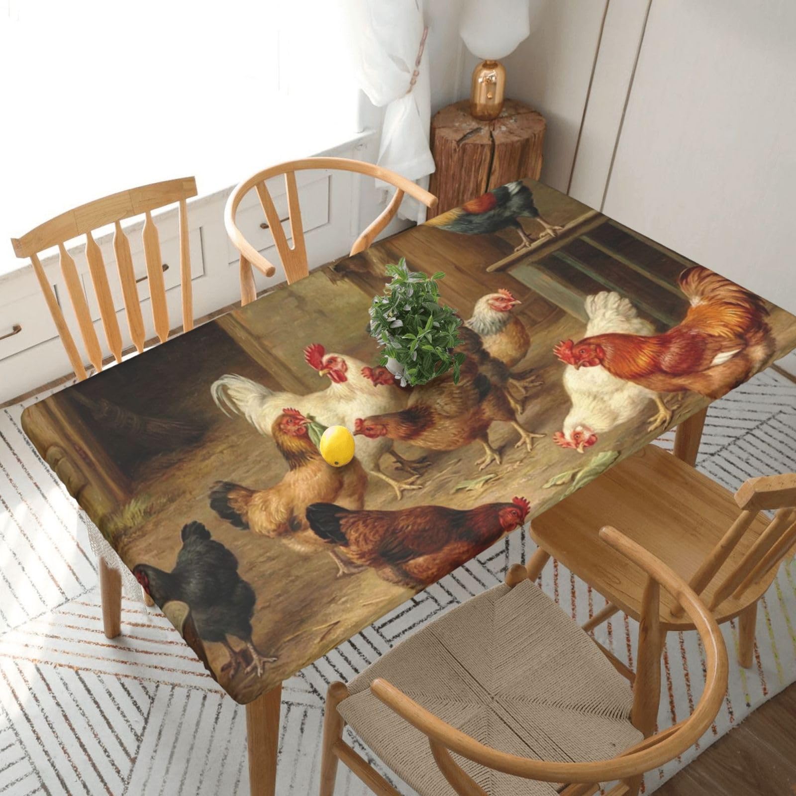BNVSADC Farm Chickens Printed 5FT Tablecloth Polyester Kitchen Water Resistant Table Cloth Dining Table Decoration Table Covers, 152x76 CM