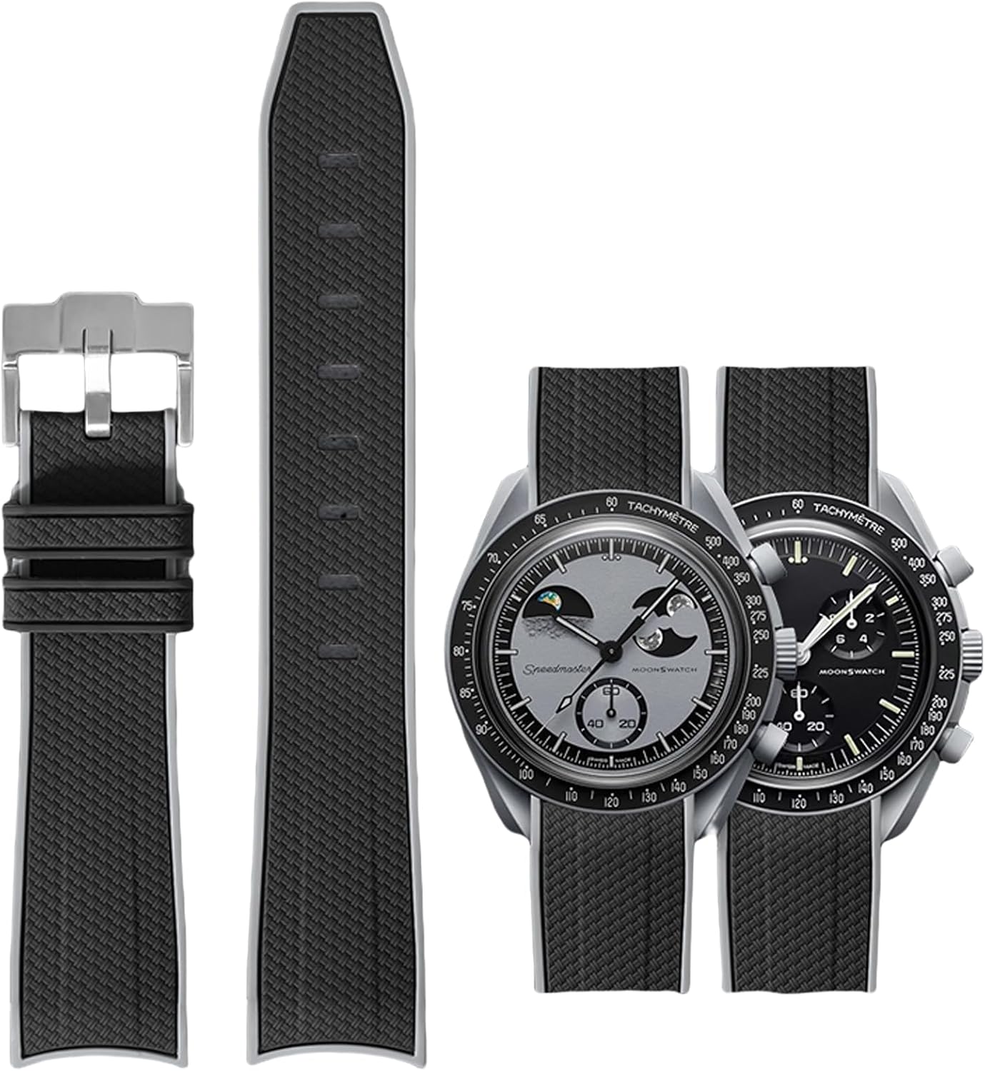 Bands for Moonswatch Watch Quick Release Silicone Rubber Curved End No Gap Watch Band for Omega X Swatch Moonswatch Speedmaster Watch 20mm Straps Bracelet Replacement Strap for Men Women